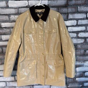 J. Crew Collection Barn Jacket in Laminated Linen Coastal Khaki Women Size M EUC